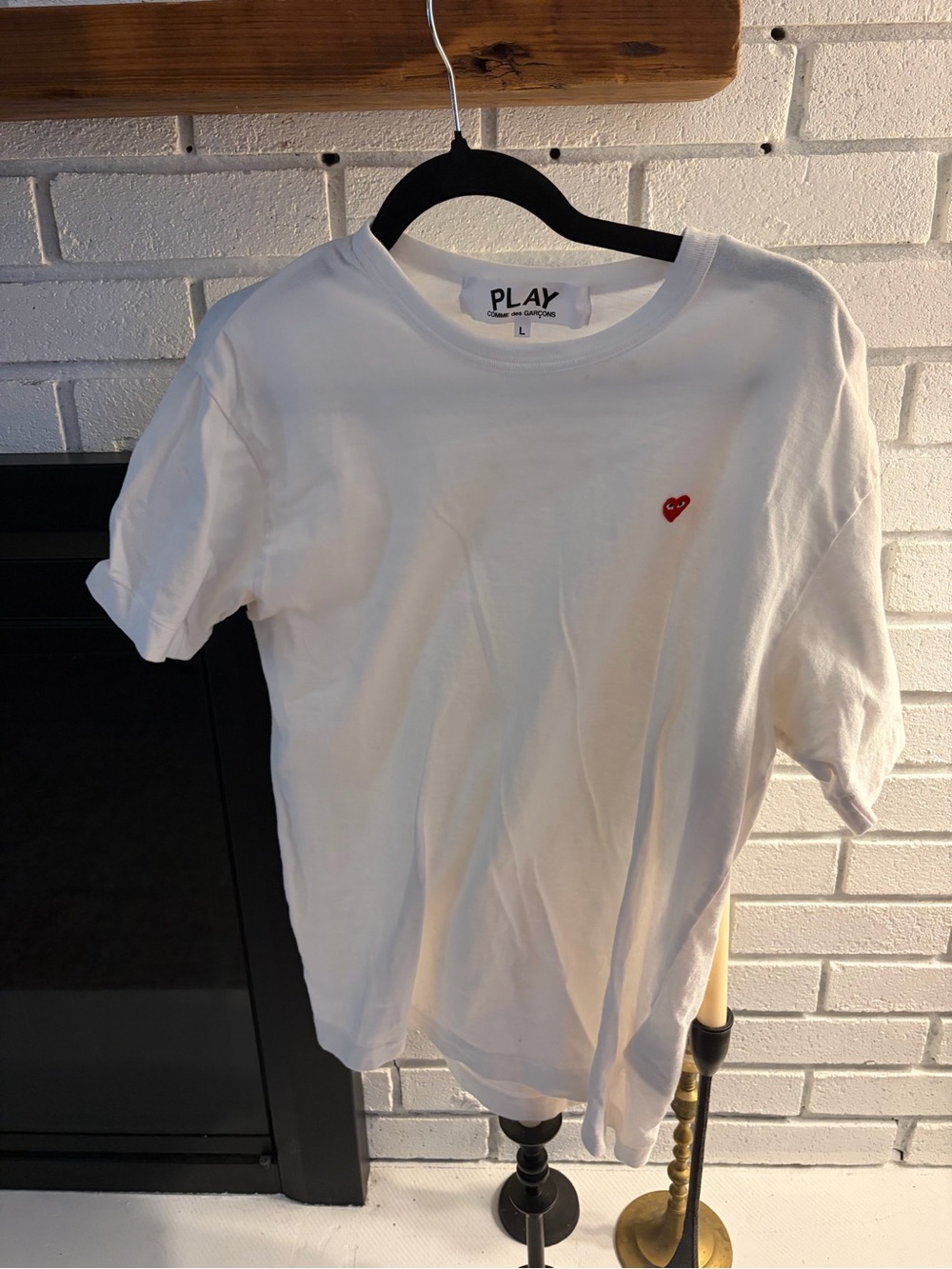 Comme des Garcons PLAY White Short Sleeve Tee with Red Heart